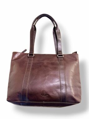 Wild West Los Angeles dark brown leather shoulder tote bag, double handle 11x15